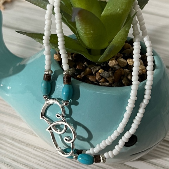 Turquoise Beaded Heart Ankle Bracelet - Picture 3 of 6
